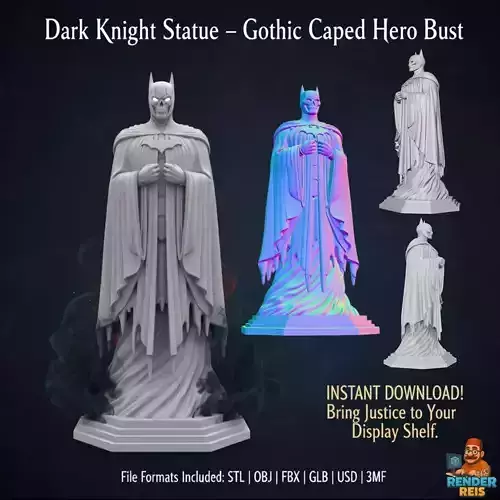 Dark Knight Statue  Gothic Caped Hero Bust