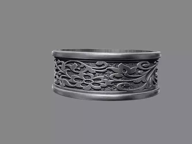 Ornate Demask floral victorian patterned wedding band ring