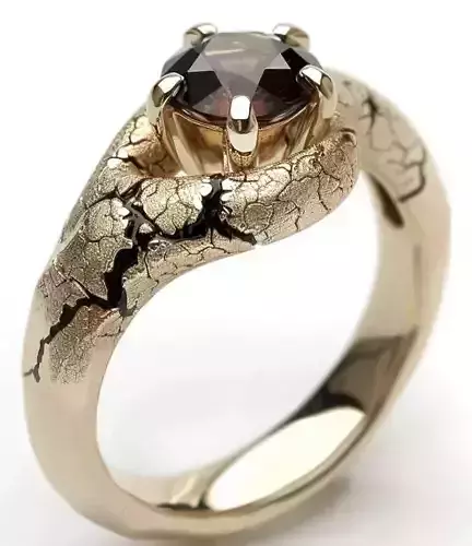 Luxury Cracked Gold Ring 3D Jewerly Dark Gem Textured Surface Low-poly 3D model