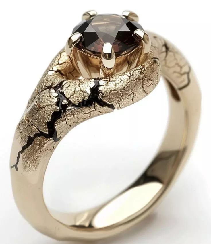 Luxury Cracked Gold Ring 3D Jewerly Dark Gem Textured Surface Low-poly 3D model_0
