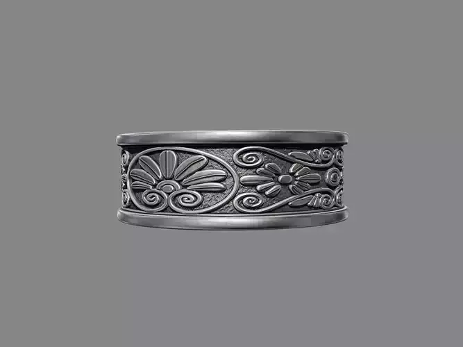 Ornate floral Damask patterned wedding ring