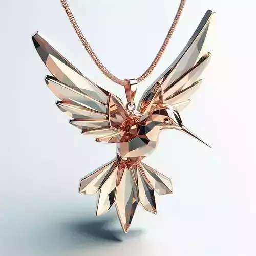Luxury Hummingbird Pendant 3D Jewerly Geometric Facets Rose Gold
