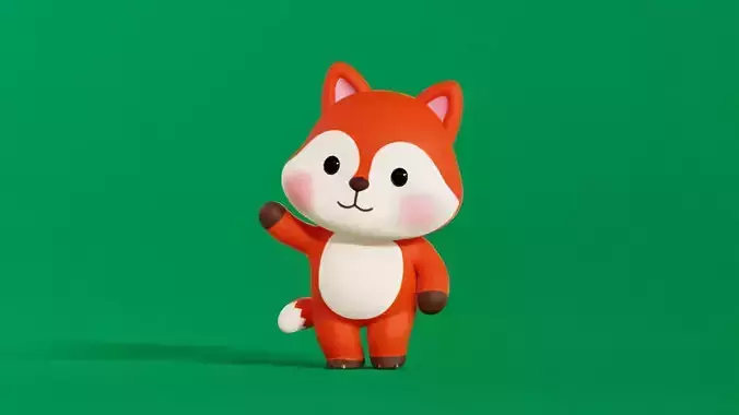 Fox Character Cartoon Chibi Kawaii Rigged Animated Low-poly 3D model
