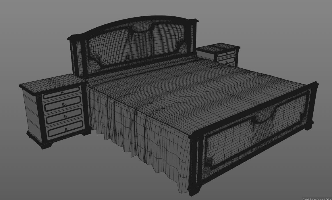 Bed with bedside tables in the style of 80s 3D model_5