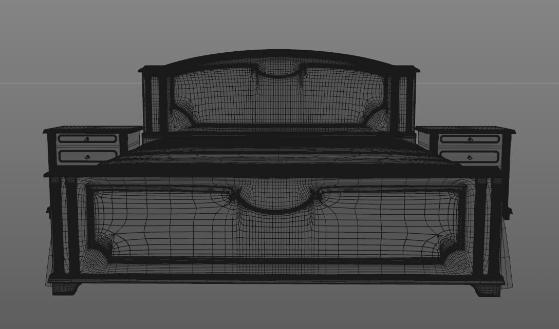 Bed with bedside tables in the style of 80s 3D model_4