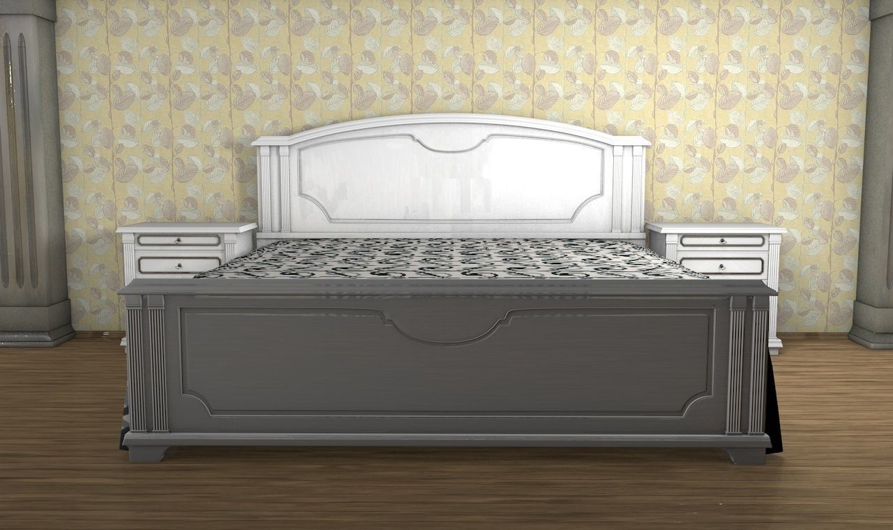 Bed with bedside tables in the style of 80s 3D model_2