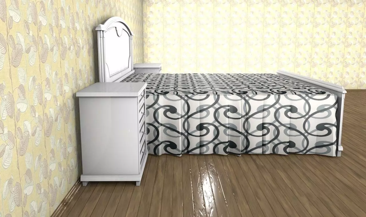 Bed with bedside tables in the style of 80s 3D model_0