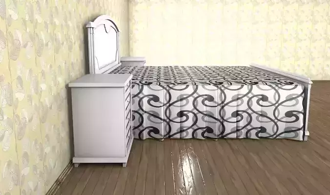 Bed with bedside tables in the style of 80s 3D model