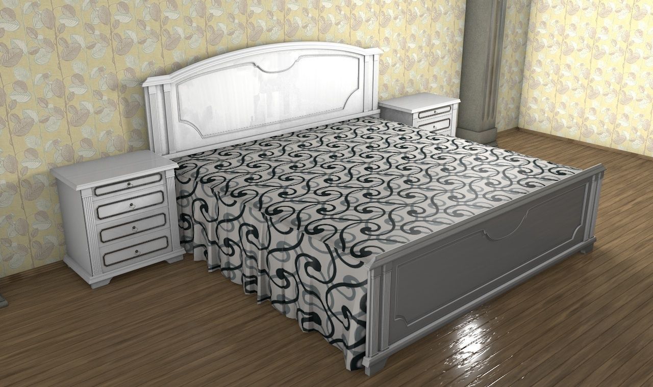 Bed with bedside tables in the style of 80s 3D model_1