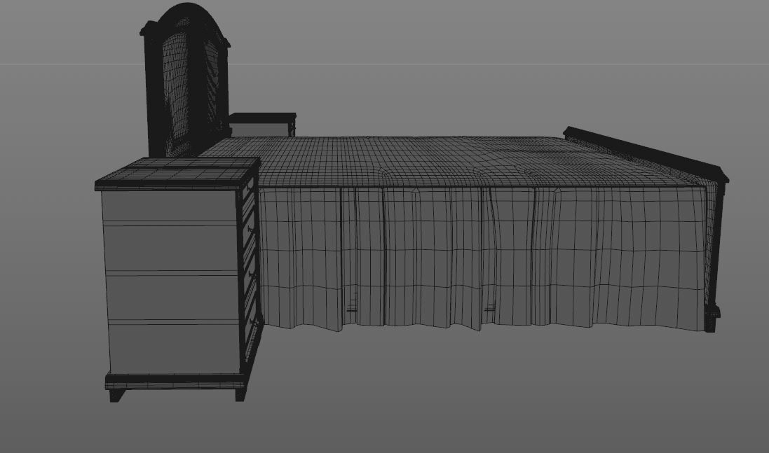 Bed with bedside tables in the style of 80s 3D model_3