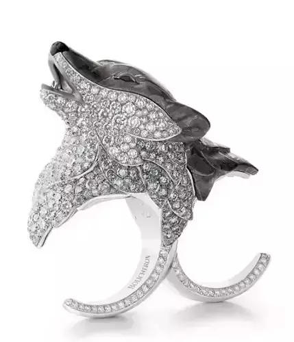 Boucheron Wolf Ring 3D Jewerly Diamond Pave Black Onyx Howl Low-poly 3D model