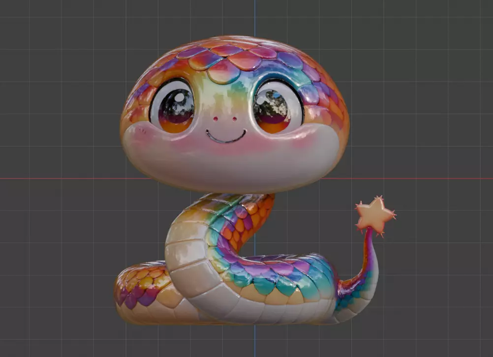 Cartoon cute snake 3D model  auspicious snake model  3D print model_1