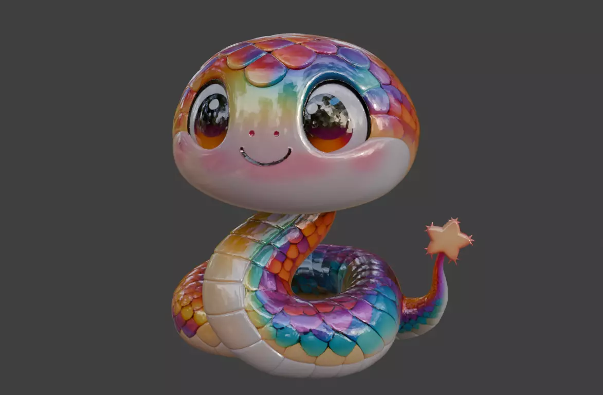 Cartoon cute snake 3D model  auspicious snake model  3D print model_0