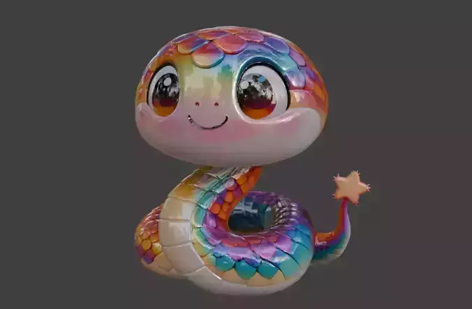Cartoon cute snake 3D model  auspicious snake model 