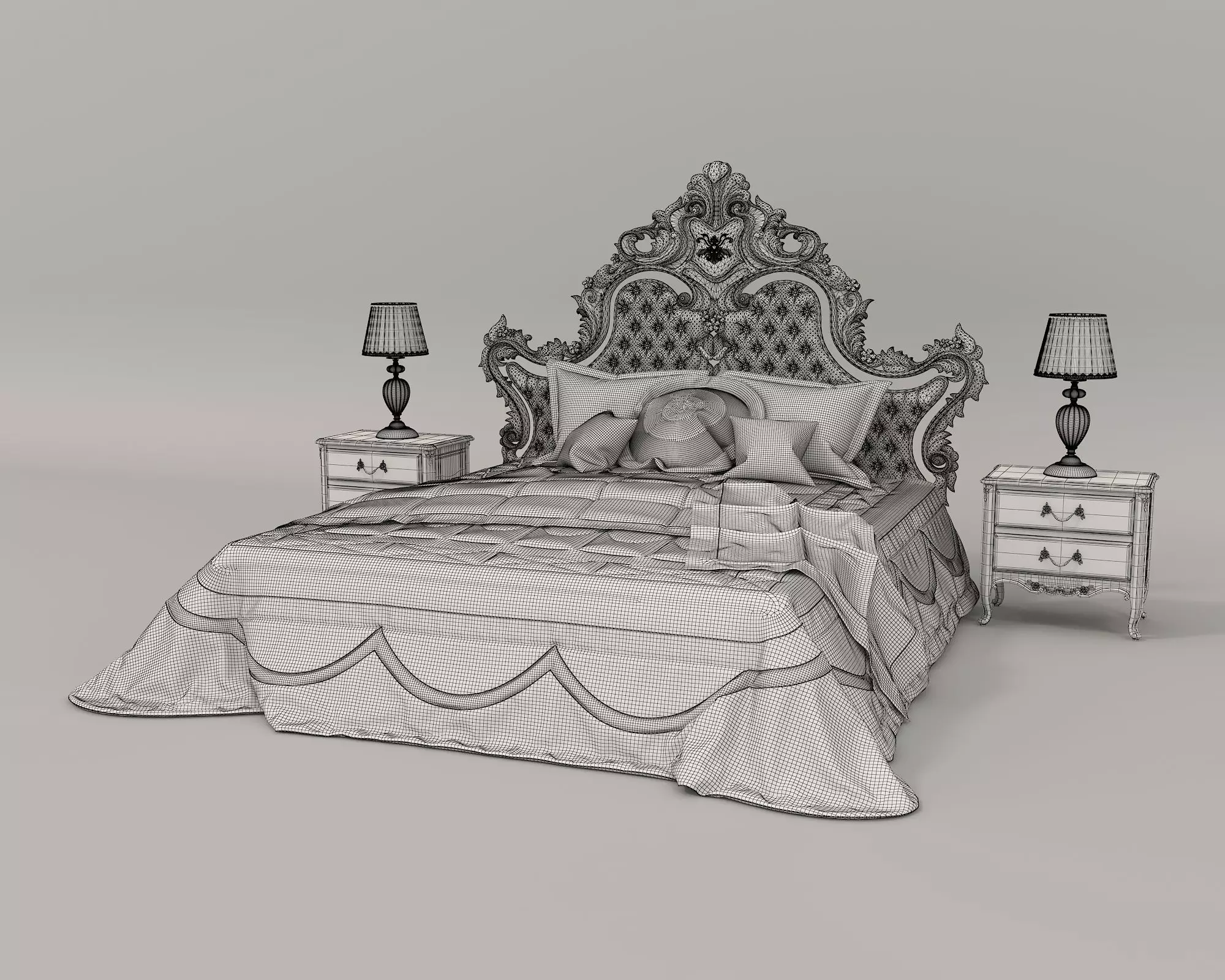Classic European Style Bed Set 44 3D model_9