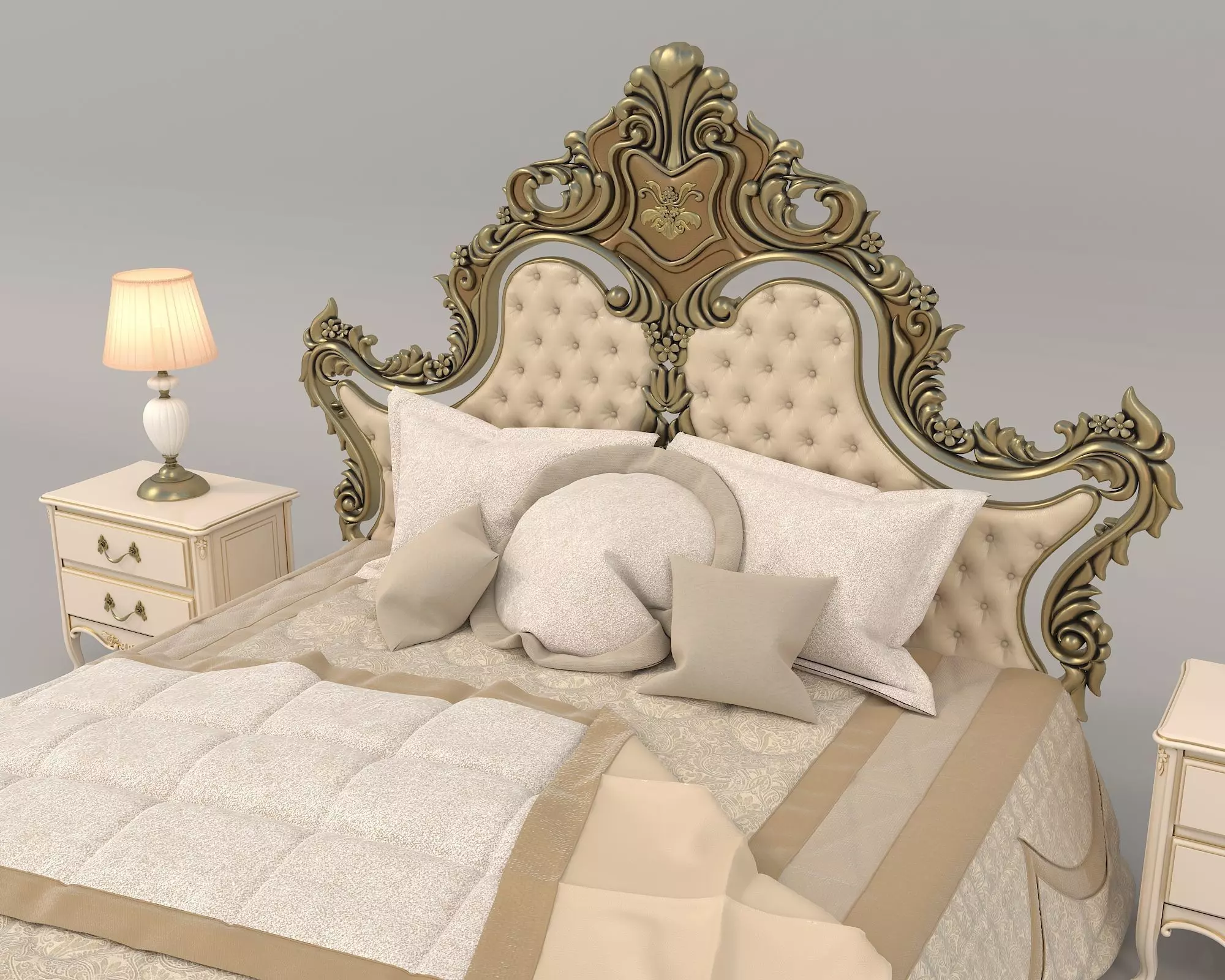 Classic European Style Bed Set 44 3D model_5