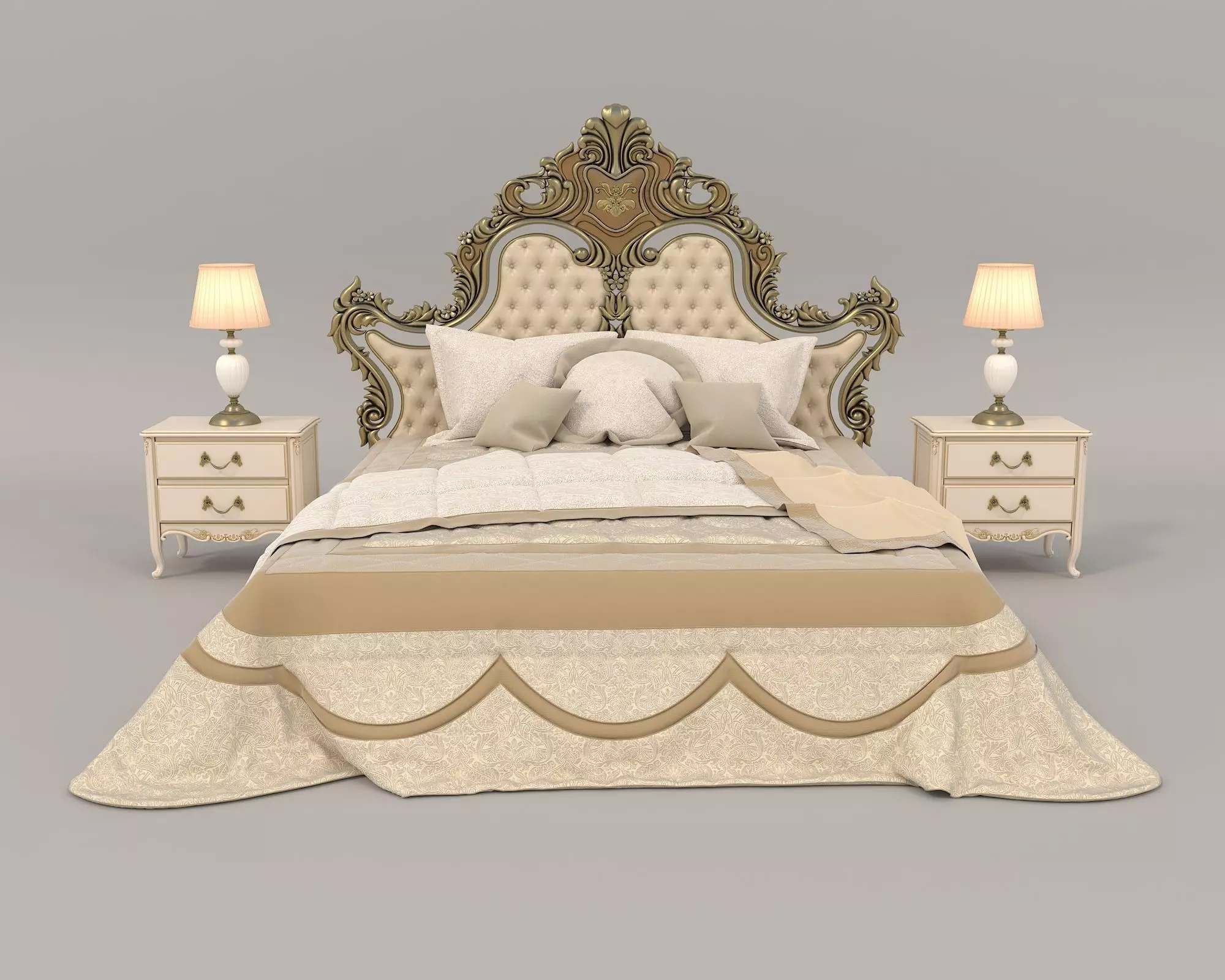 Classic European Style Bed Set 44 3D model_1