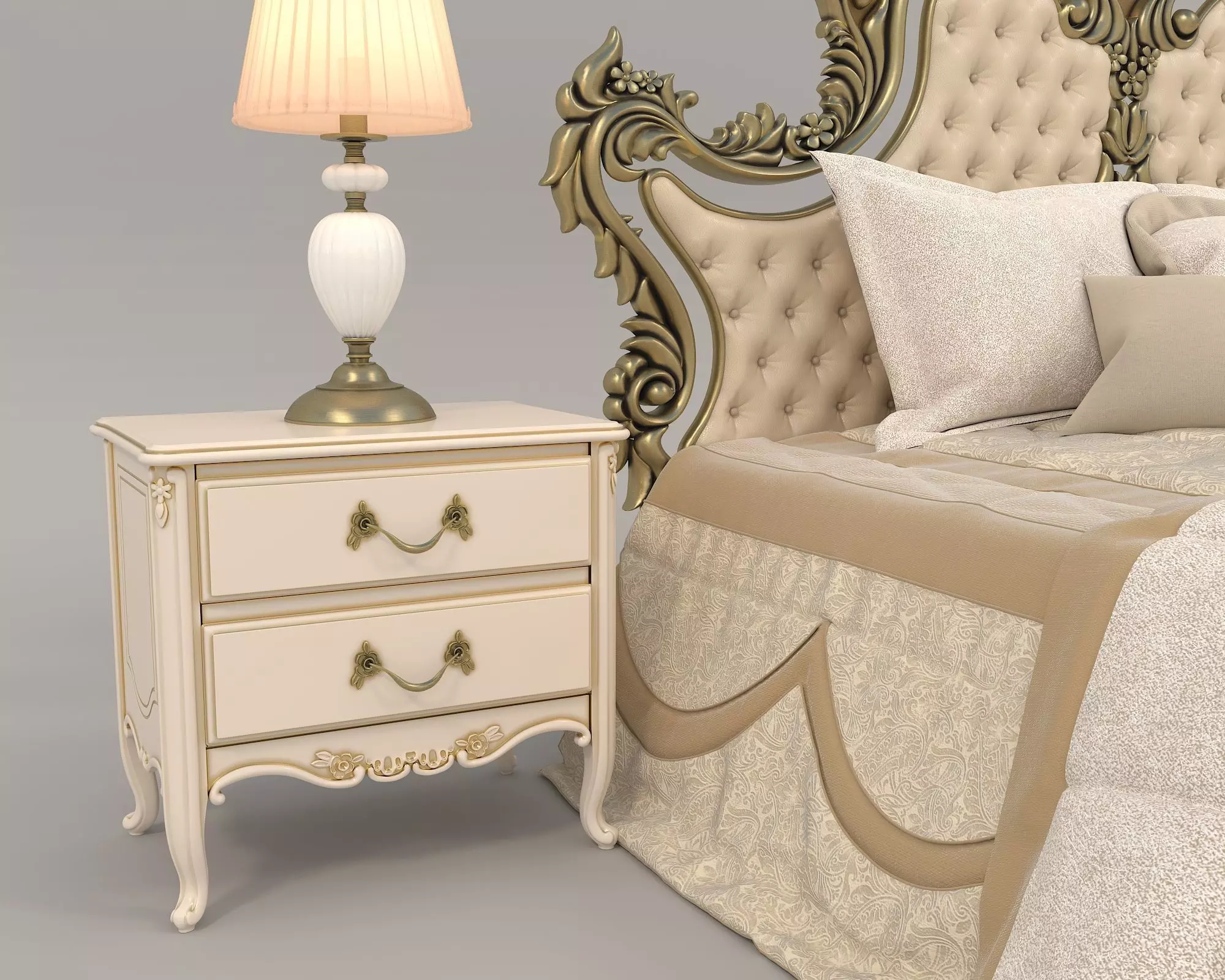 Classic European Style Bed Set 44 3D model_8