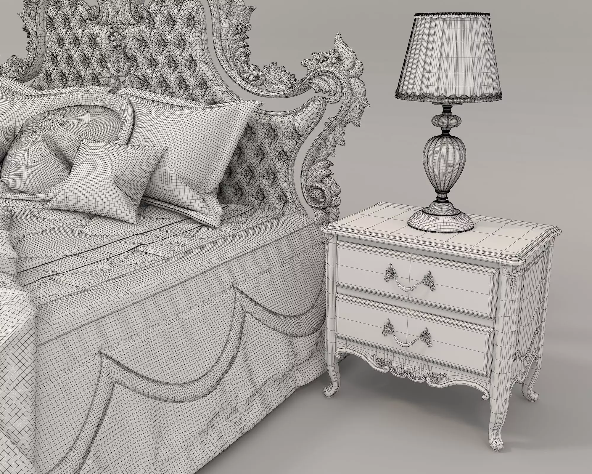 Classic European Style Bed Set 44 3D model_11