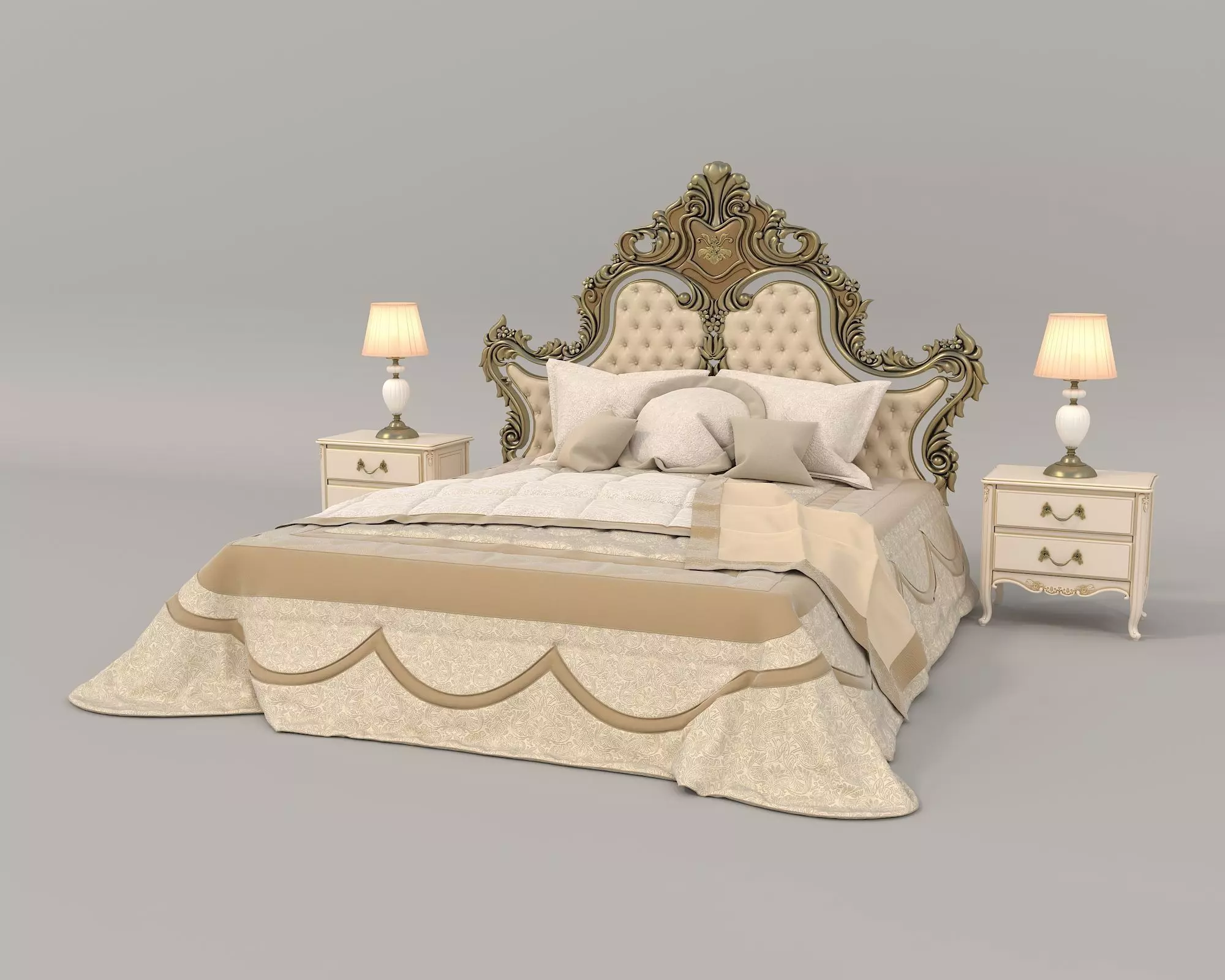 Classic European Style Bed Set 44 3D model_0
