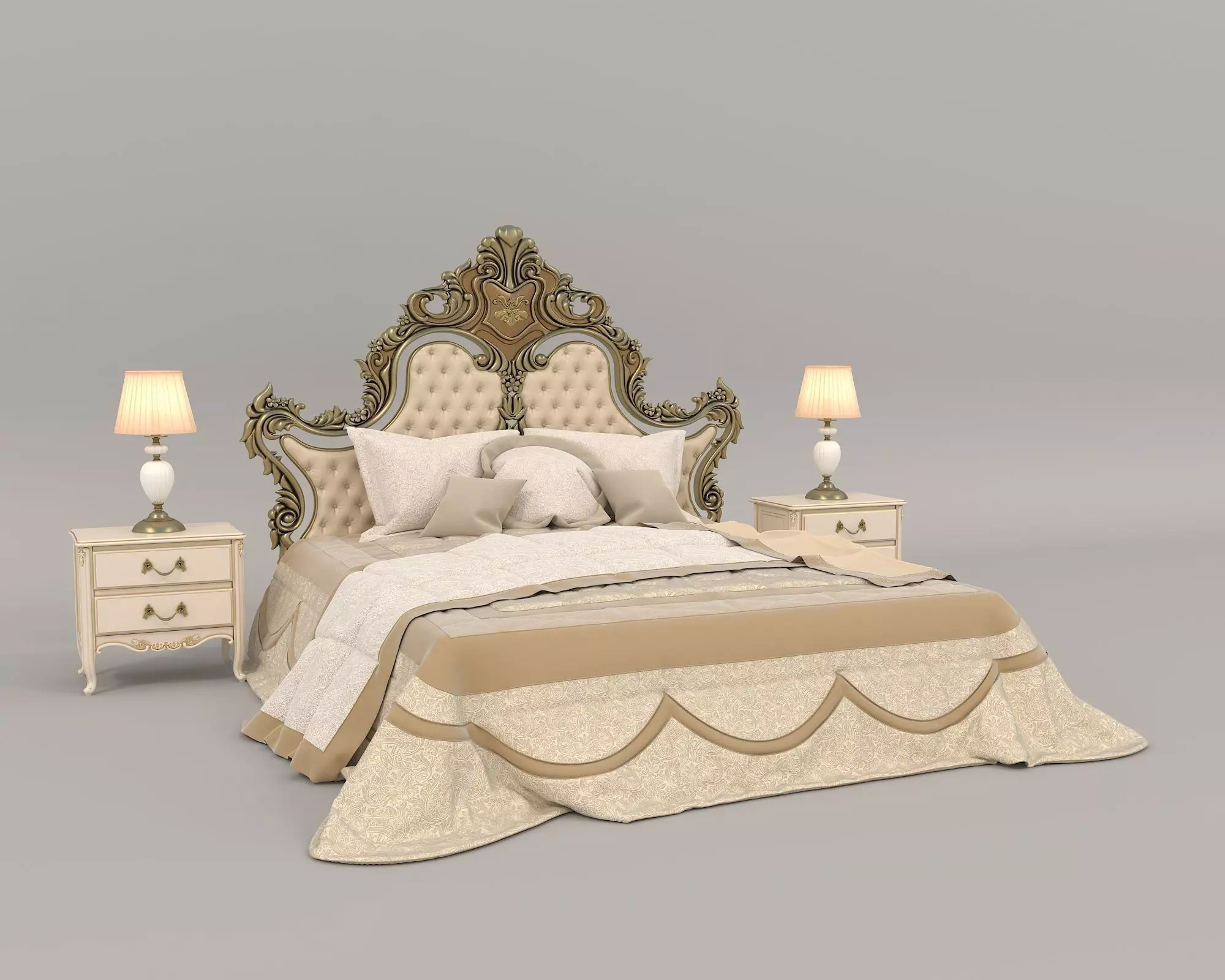 Classic European Style Bed Set 44 3D model_3