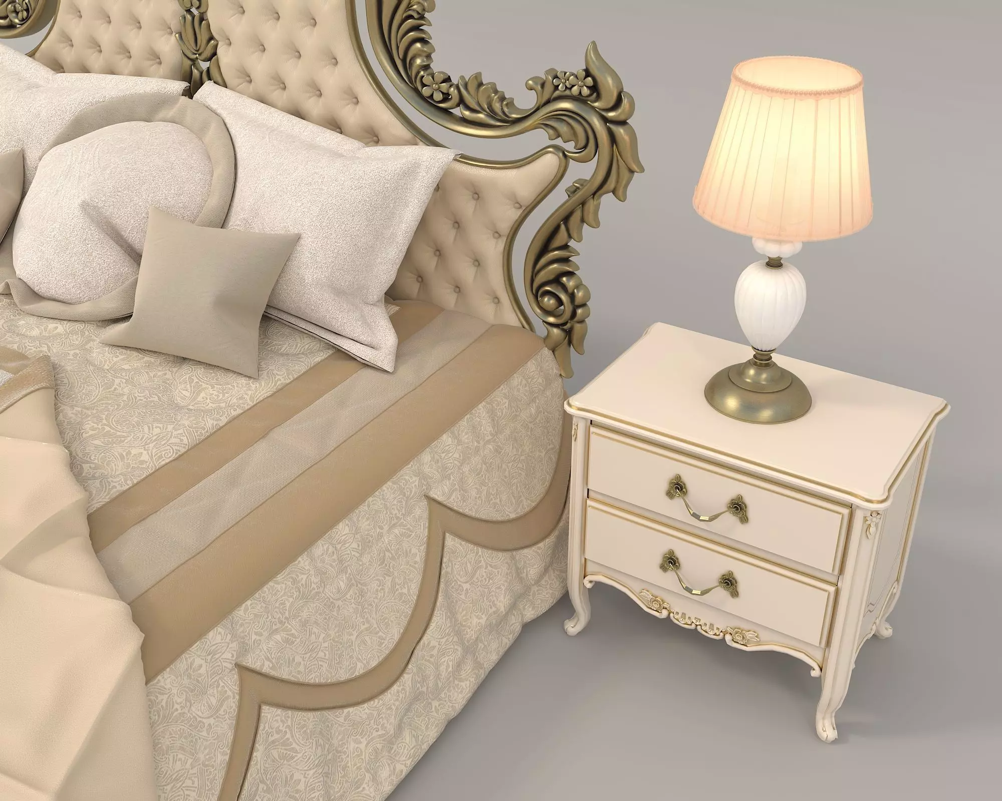 Classic European Style Bed Set 44 3D model_7