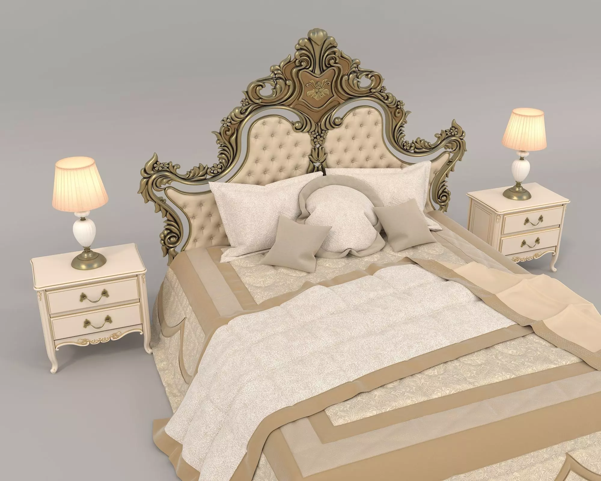 Classic European Style Bed Set 44 3D model_2