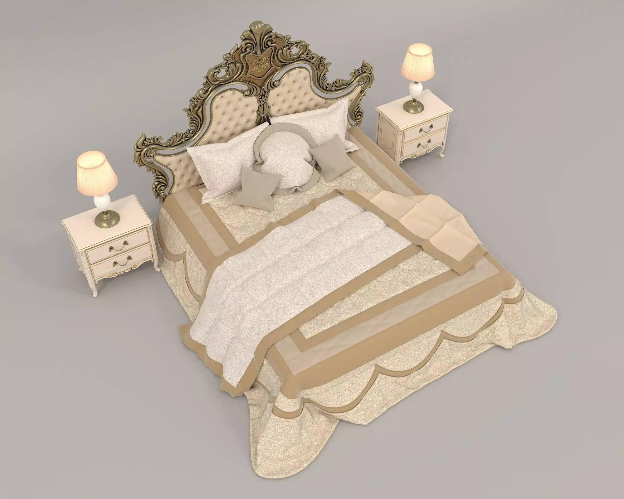 Classic European Style Bed Set 44 3D model_6
