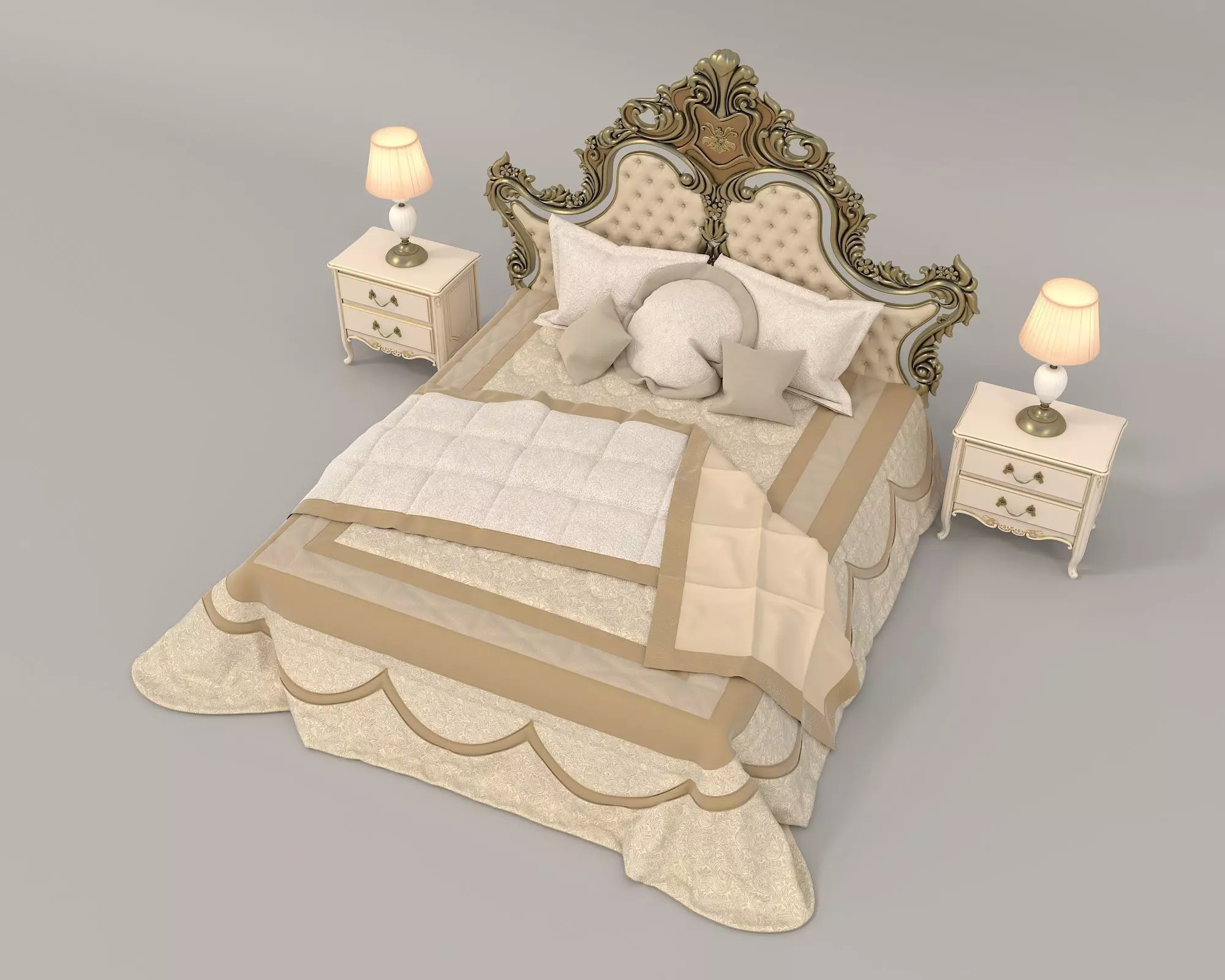 Classic European Style Bed Set 44 3D model_4