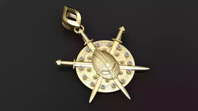 Golden Viking Shield Pendant 