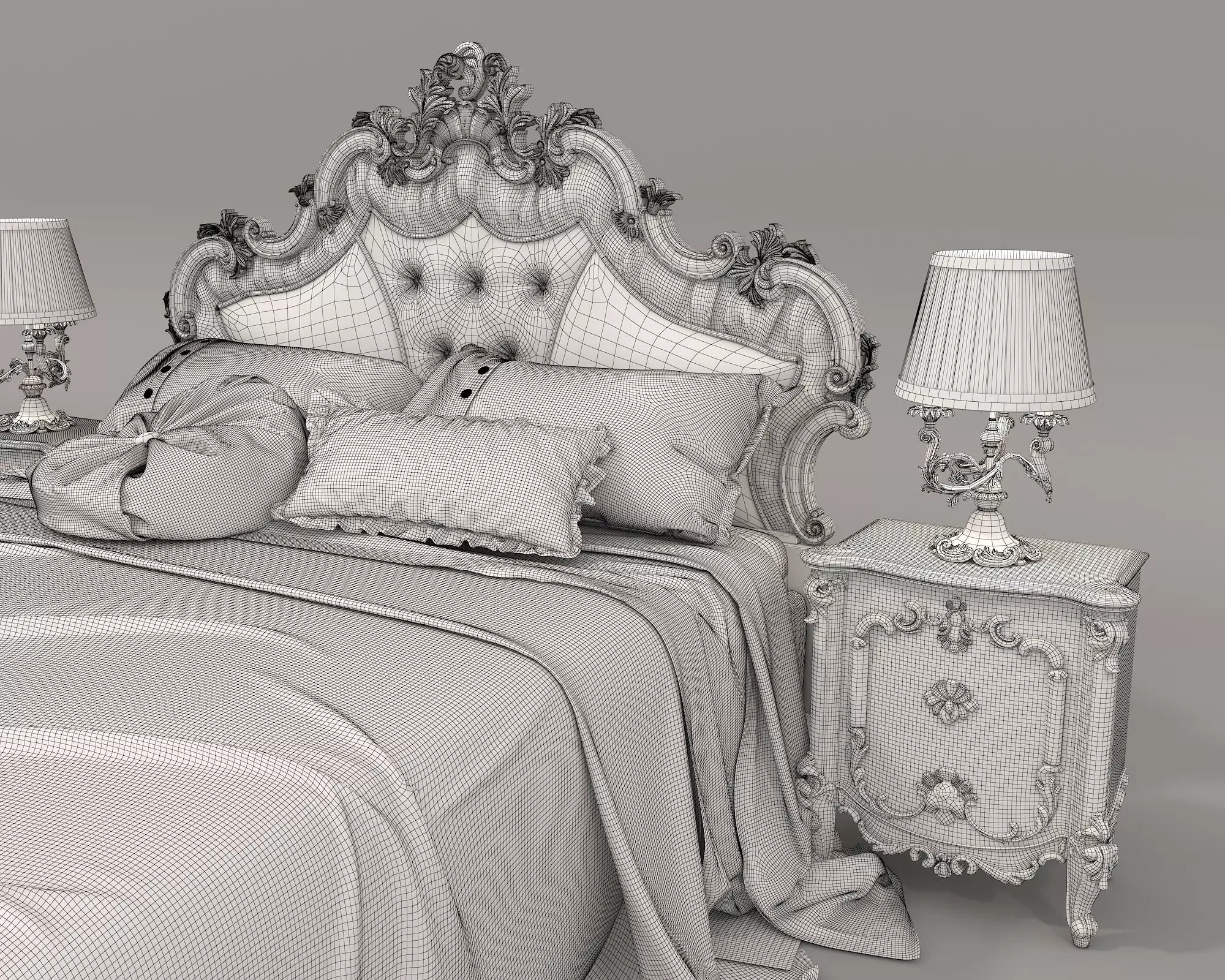 Classic European Style Bed Set 46 3D model_10