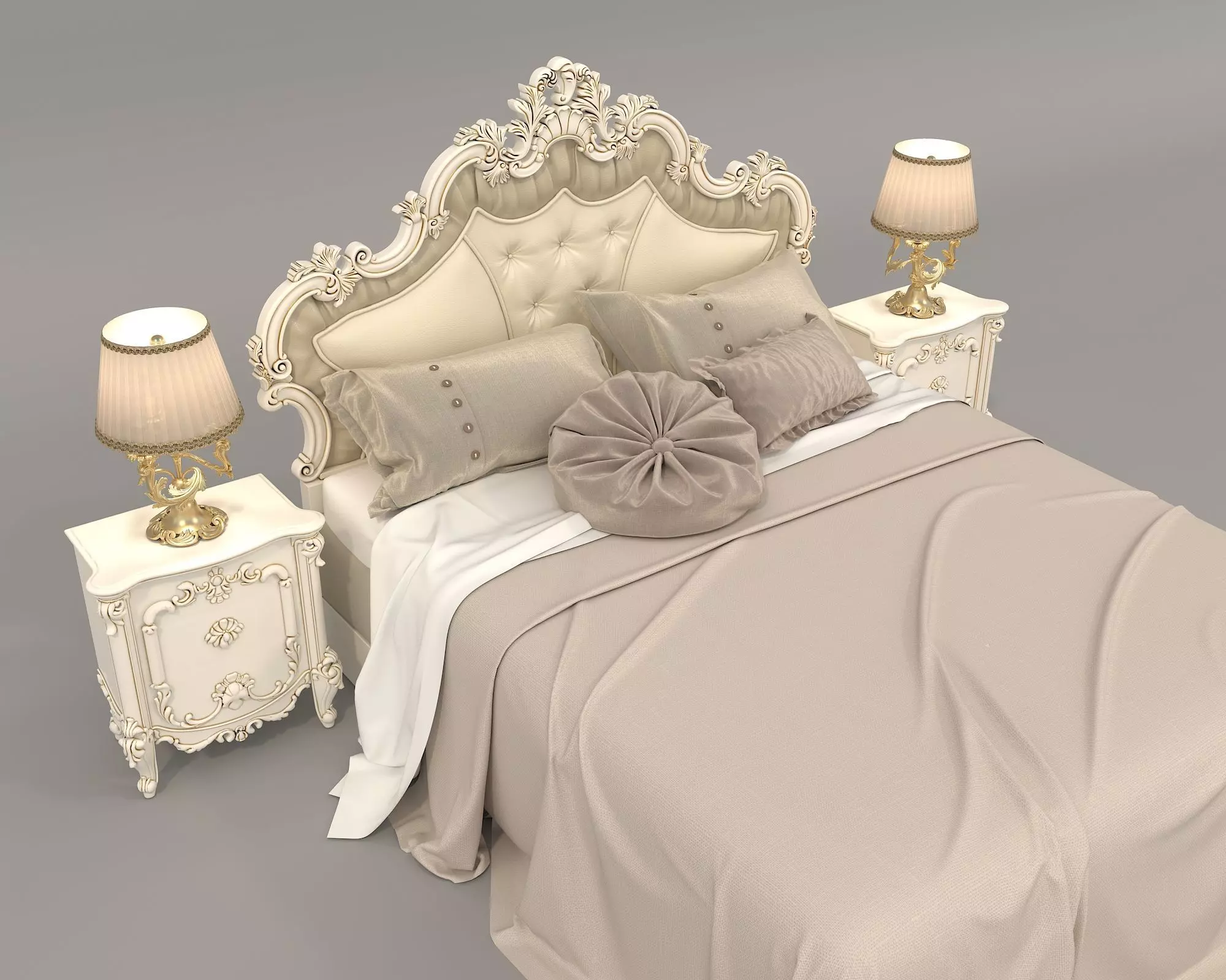 Classic European Style Bed Set 46 3D model_1