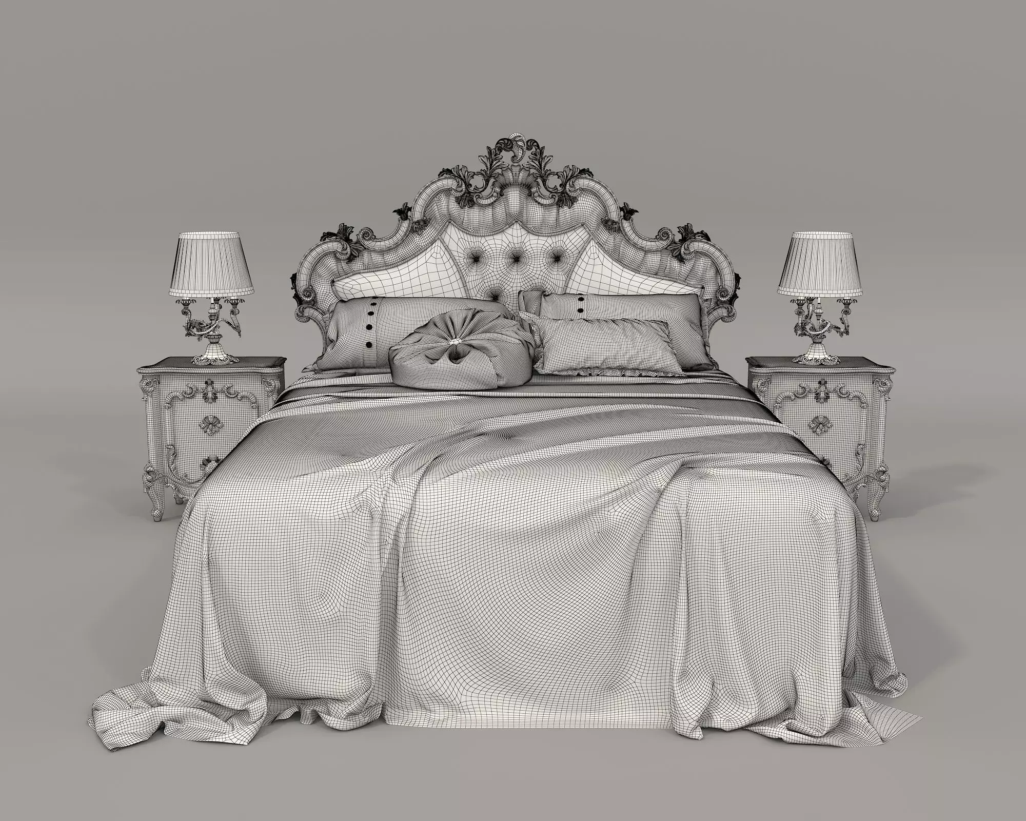 Classic European Style Bed Set 46 3D model_8