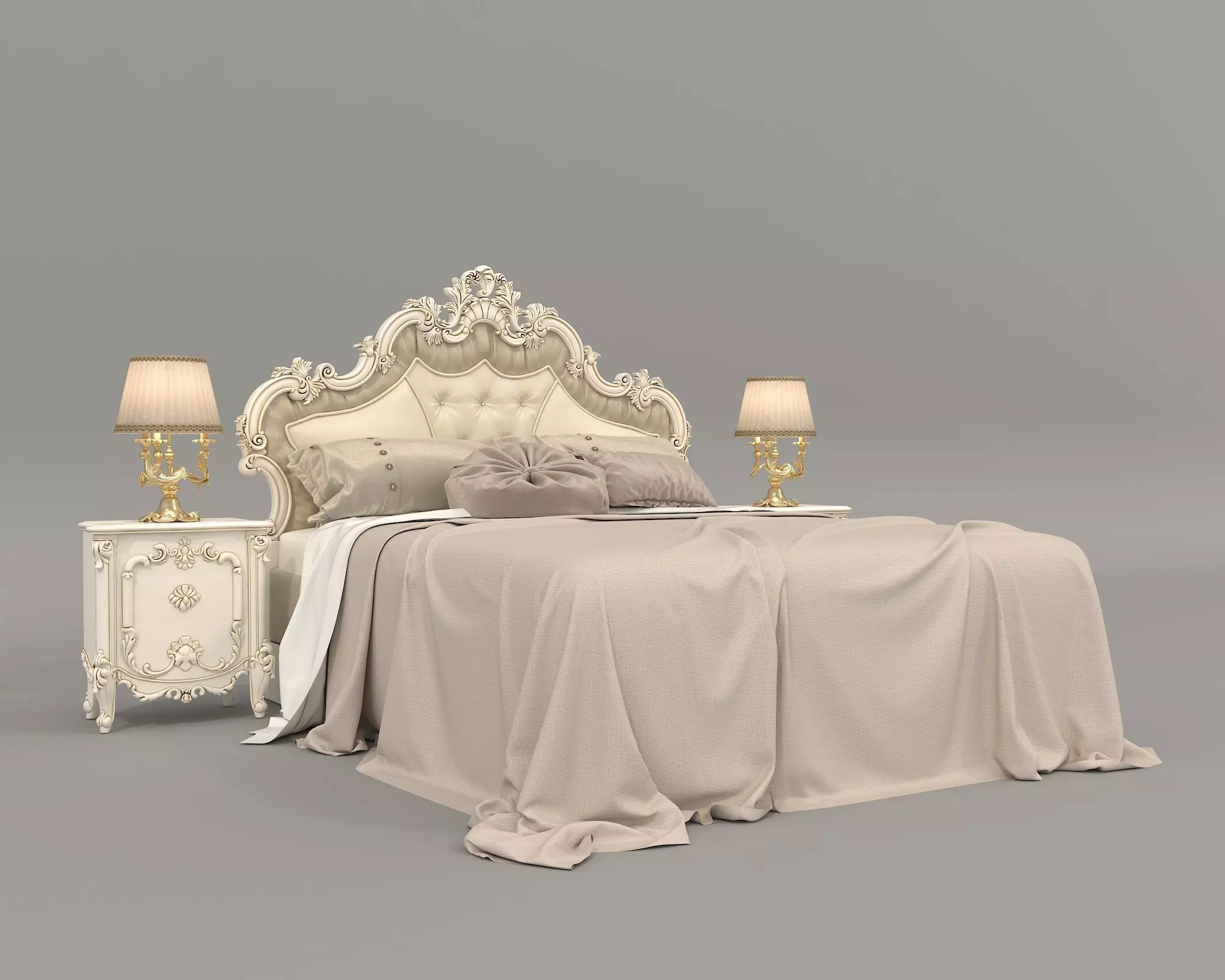 Classic European Style Bed Set 46 3D model_3