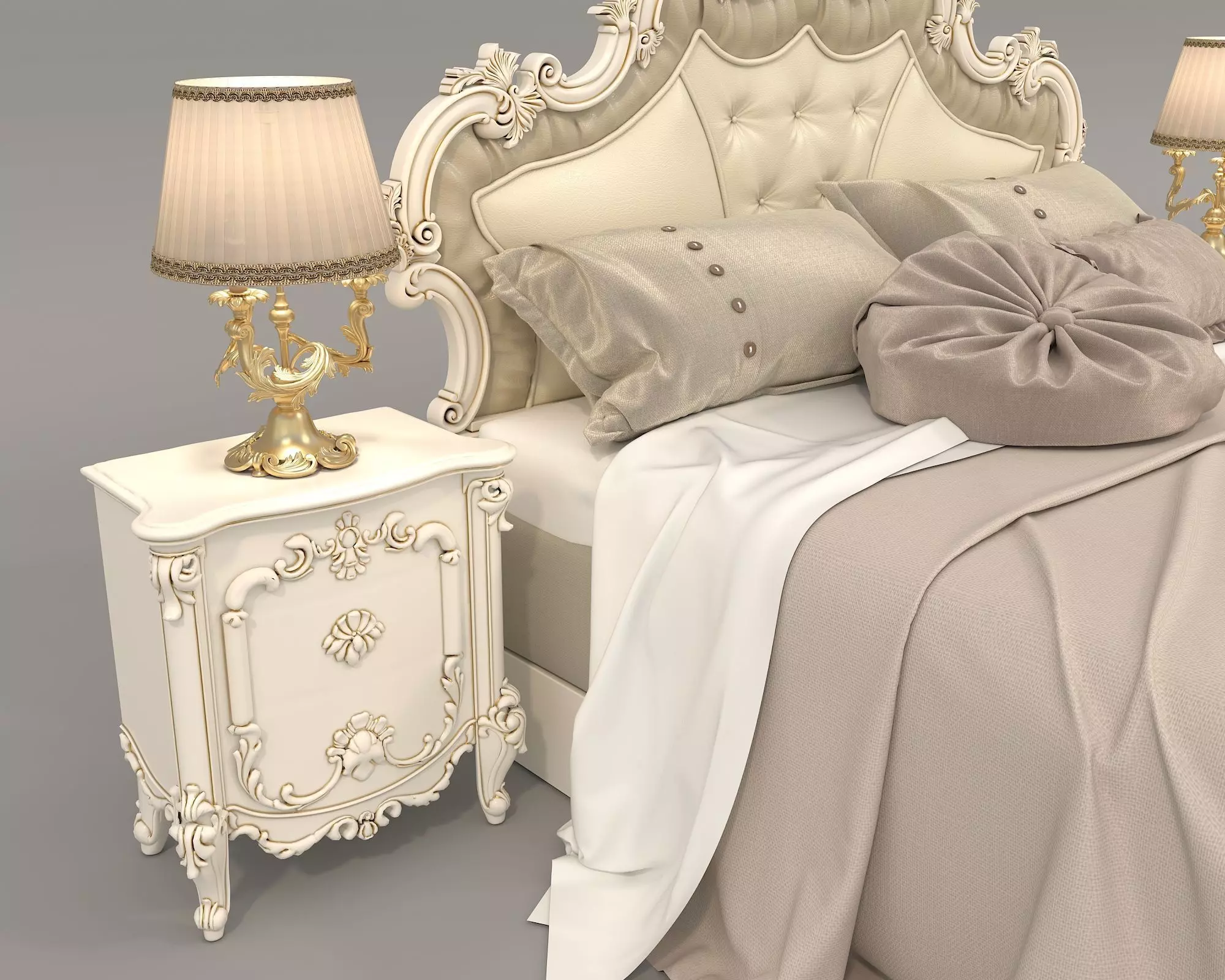 Classic European Style Bed Set 46 3D model_7