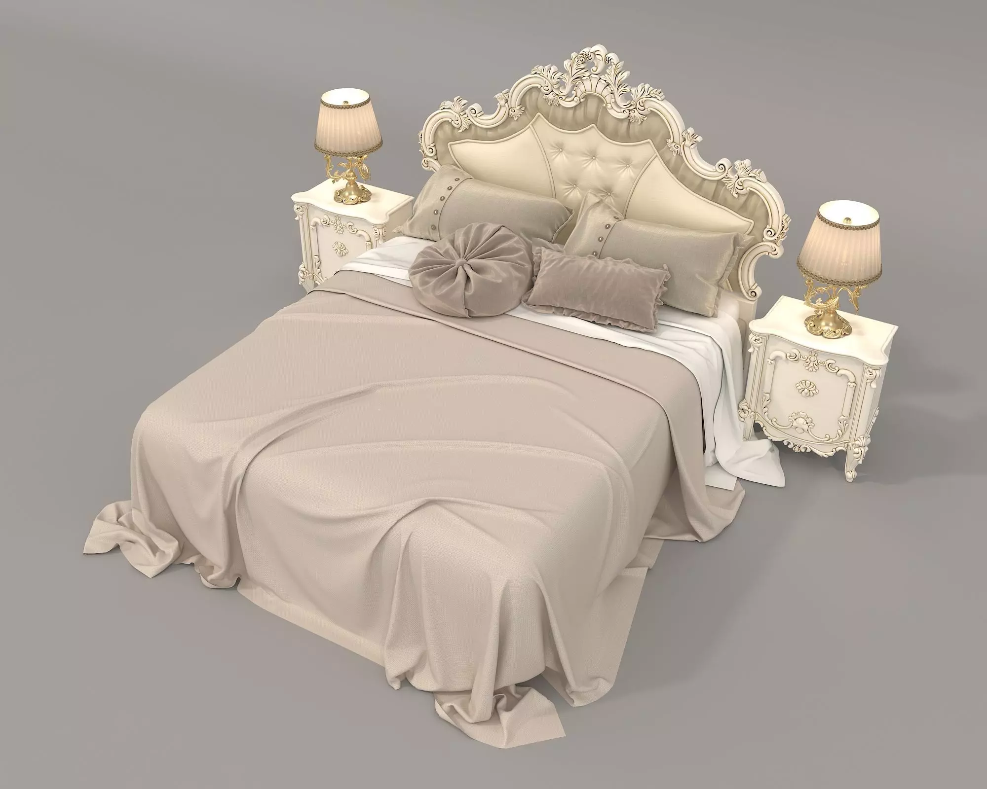Classic European Style Bed Set 46 3D model_4