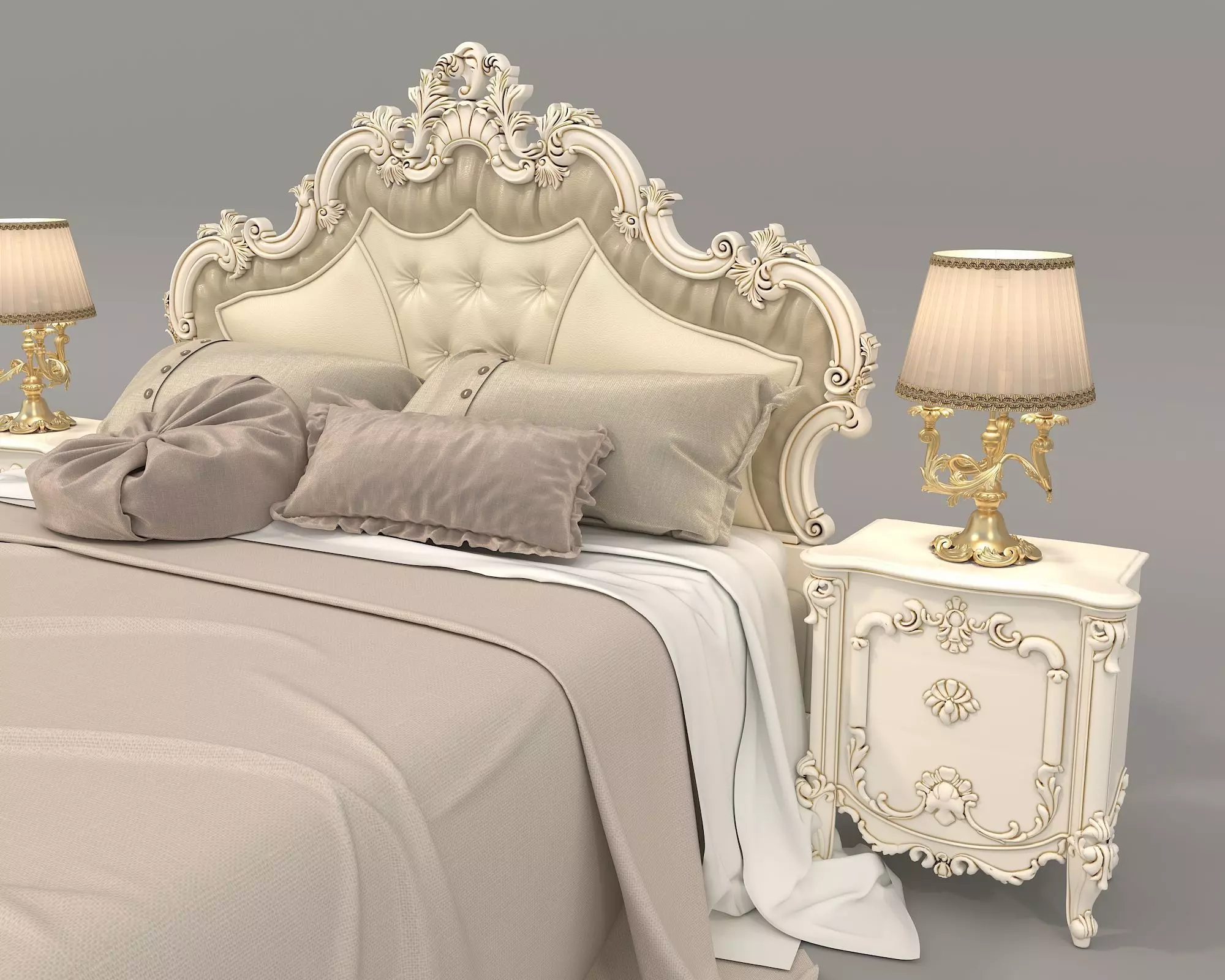 Classic European Style Bed Set 46 3D model_2