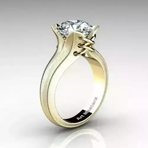 Luxury Solitaire Ring 3D Jewerly Gold Lace Band Diamond Center Low-poly 3D model Luxury Solitaire Ring 3D Jewerly Gold Lace Band Diamond Center Low-poly 3D model