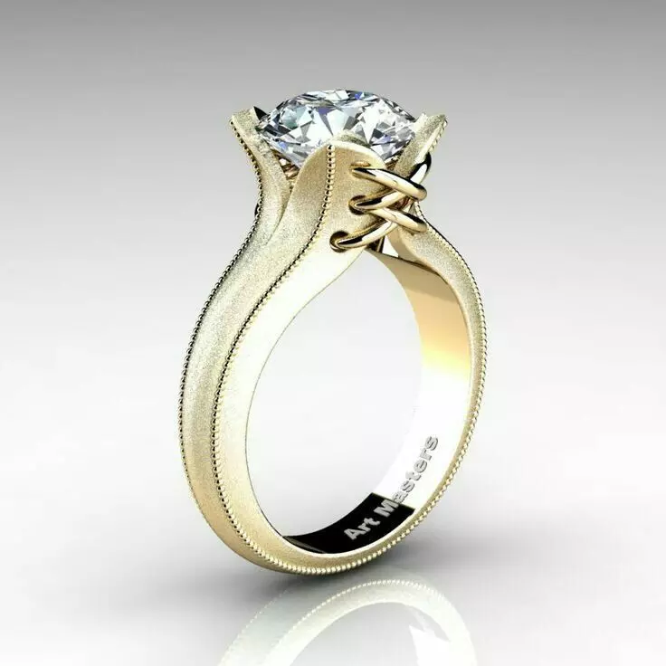 Luxury Solitaire Ring 3D Jewerly Gold Lace Band Diamond Center Low-poly 3D model_0