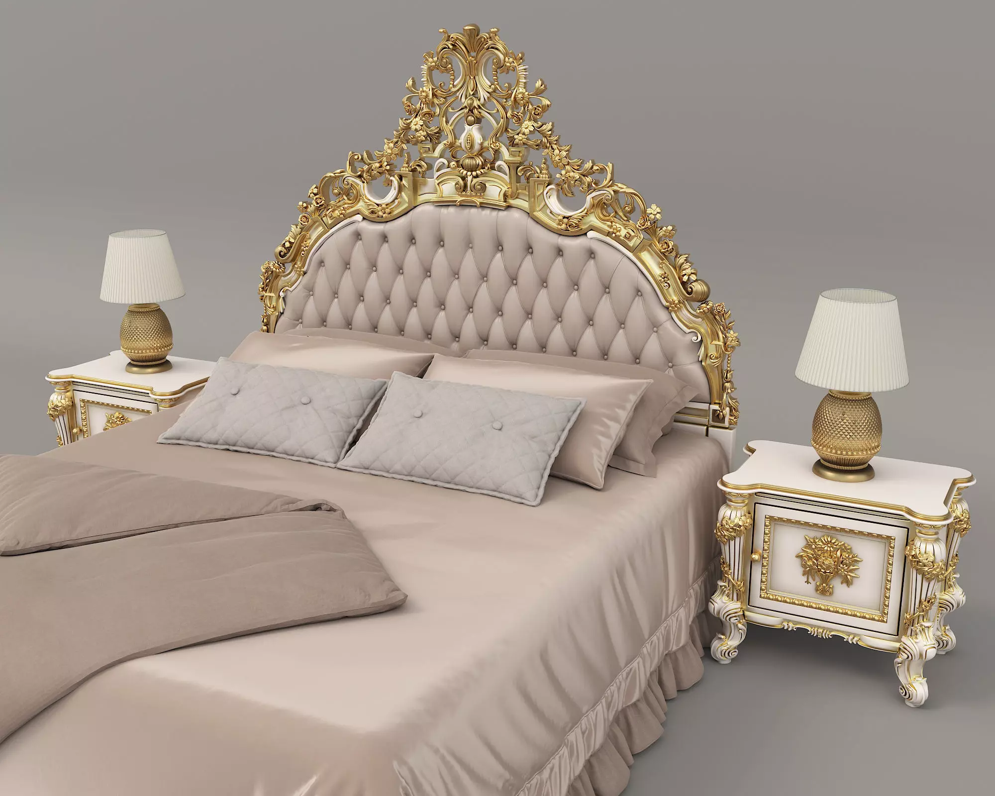 Classic European Style Bed Set 48 3D model_6