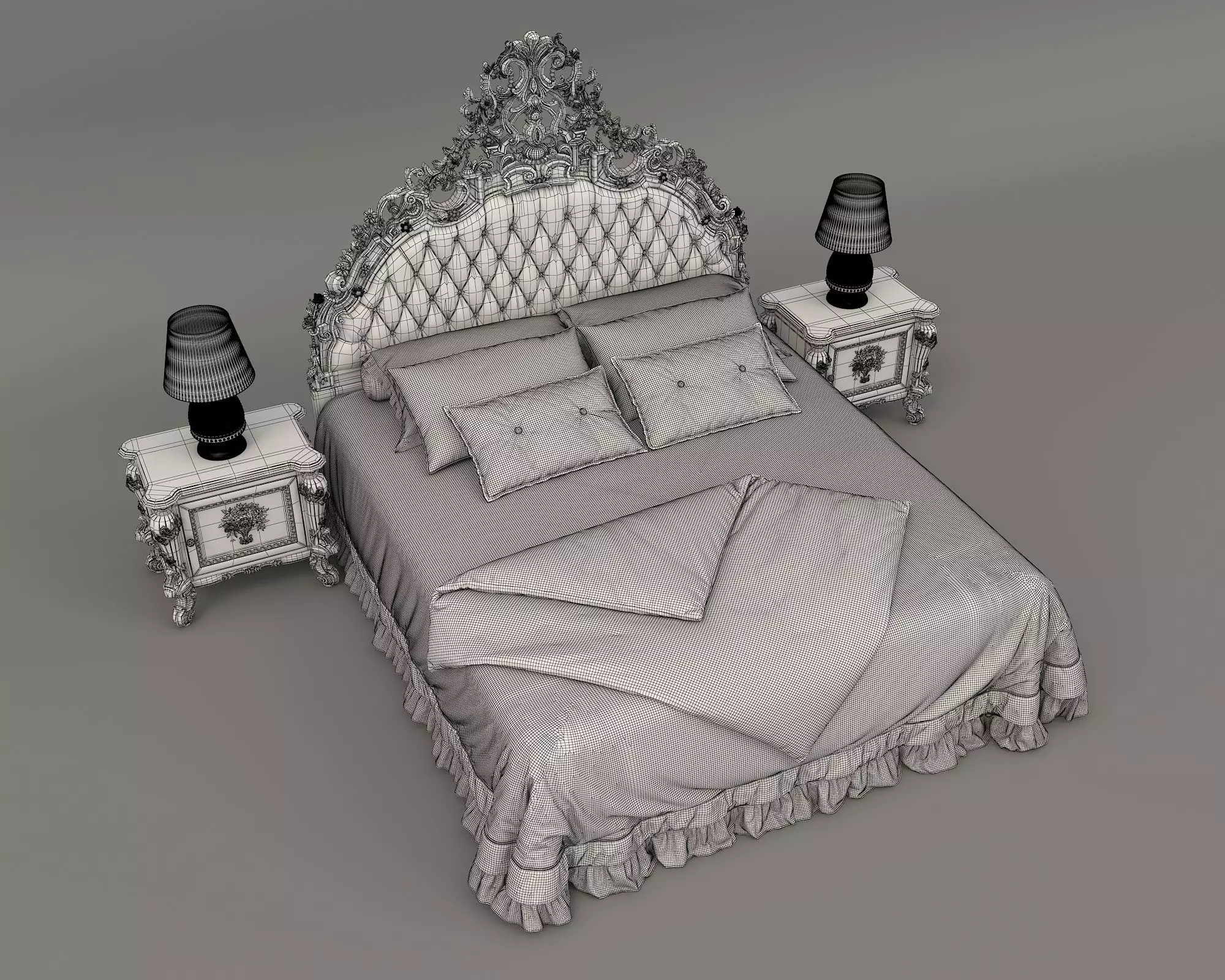 Classic European Style Bed Set 48 3D model_9