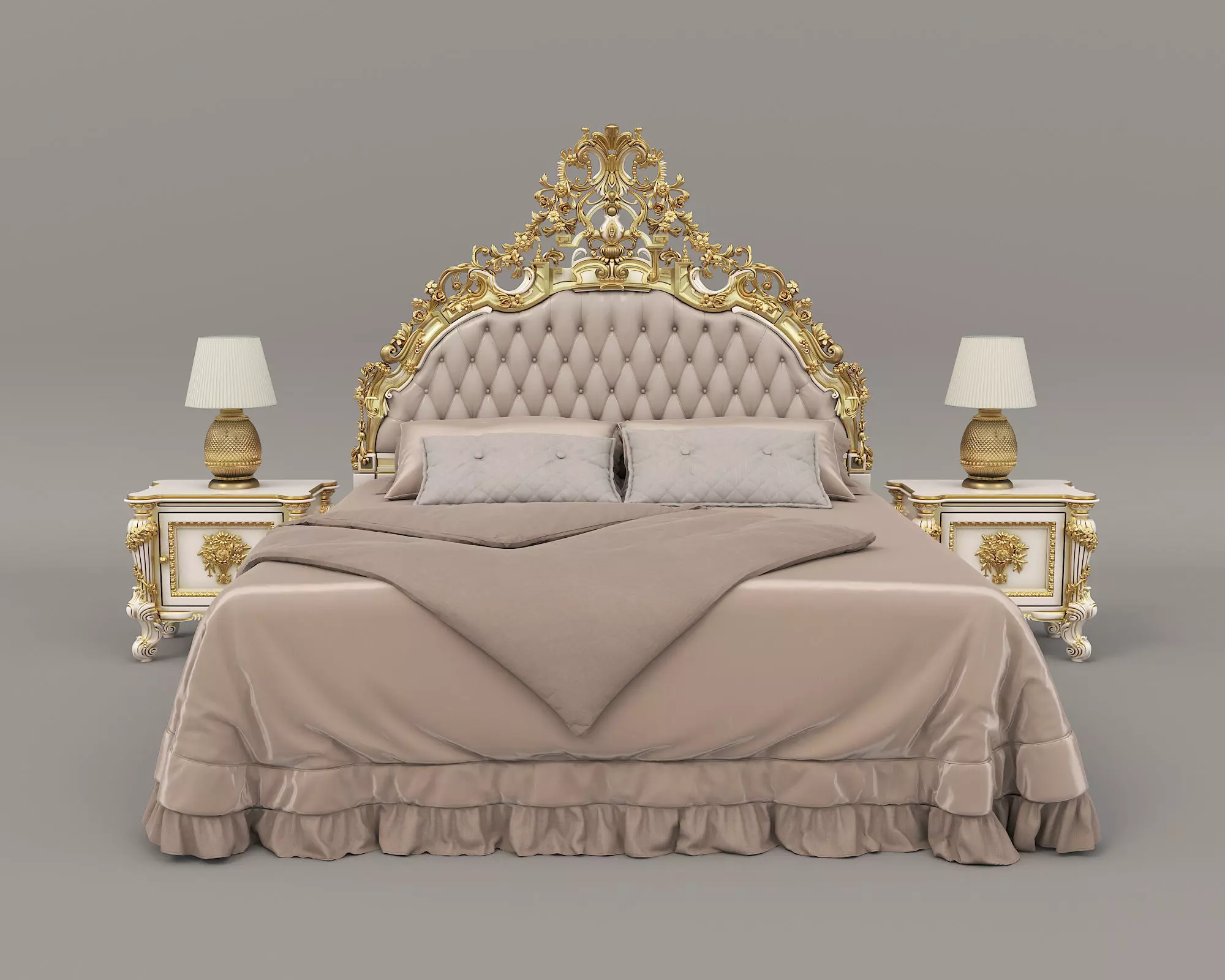Classic European Style Bed Set 48 3D model_3