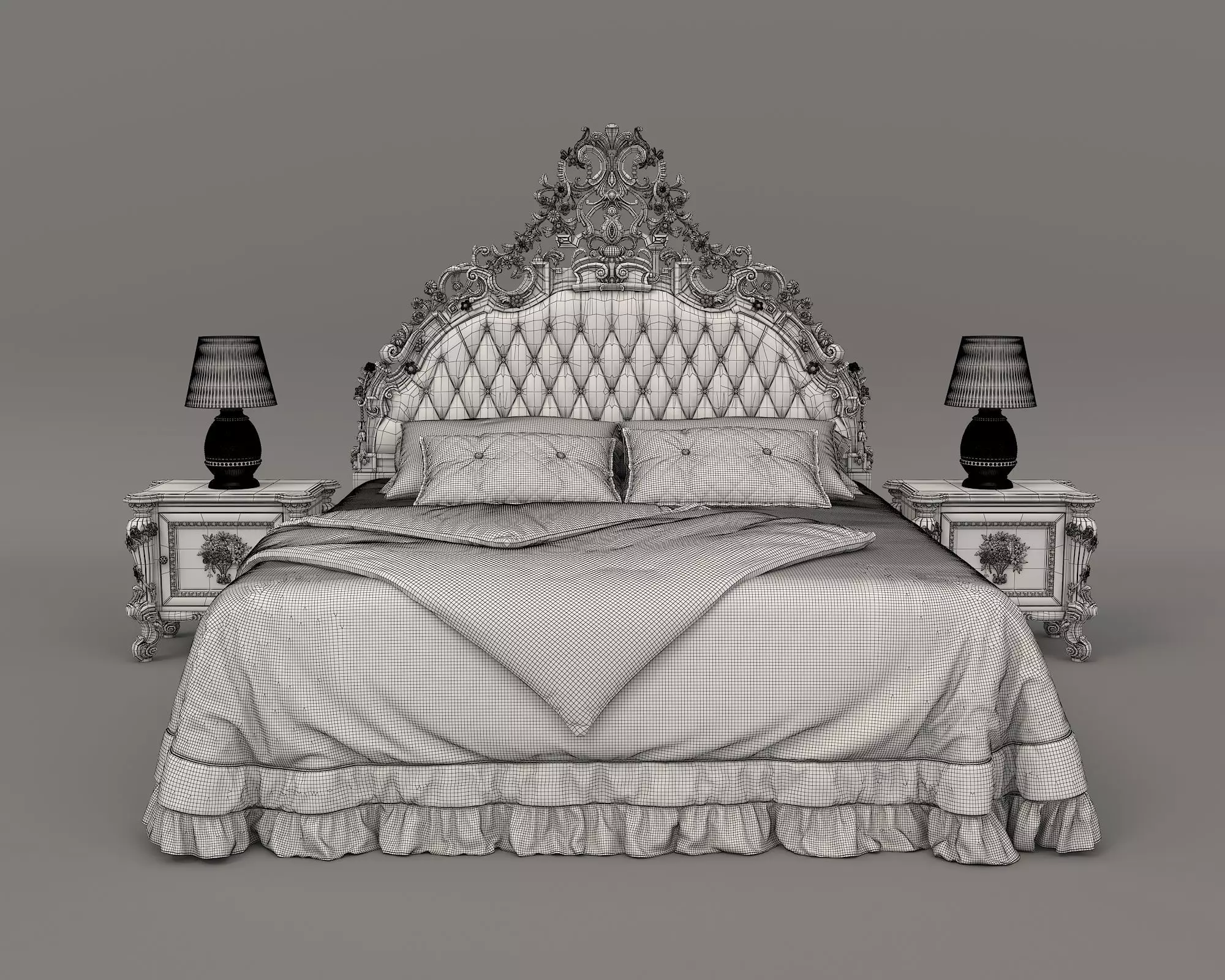 Classic European Style Bed Set 48 3D model_8