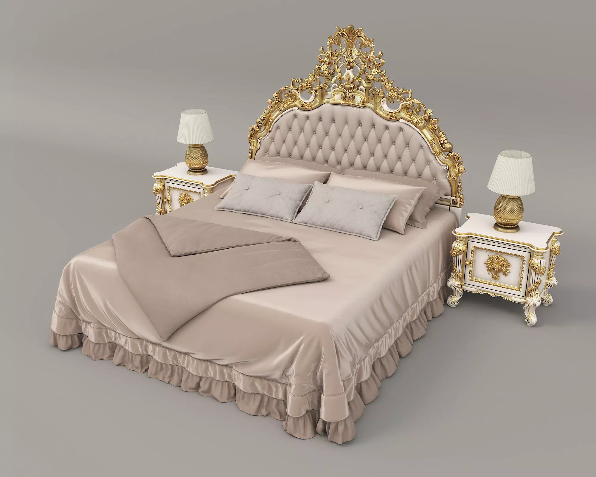 Classic European Style Bed Set 48 3D model_1