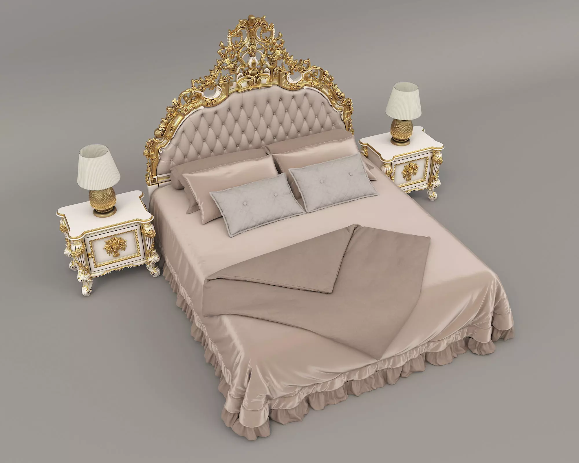 Classic European Style Bed Set 48 3D model_7