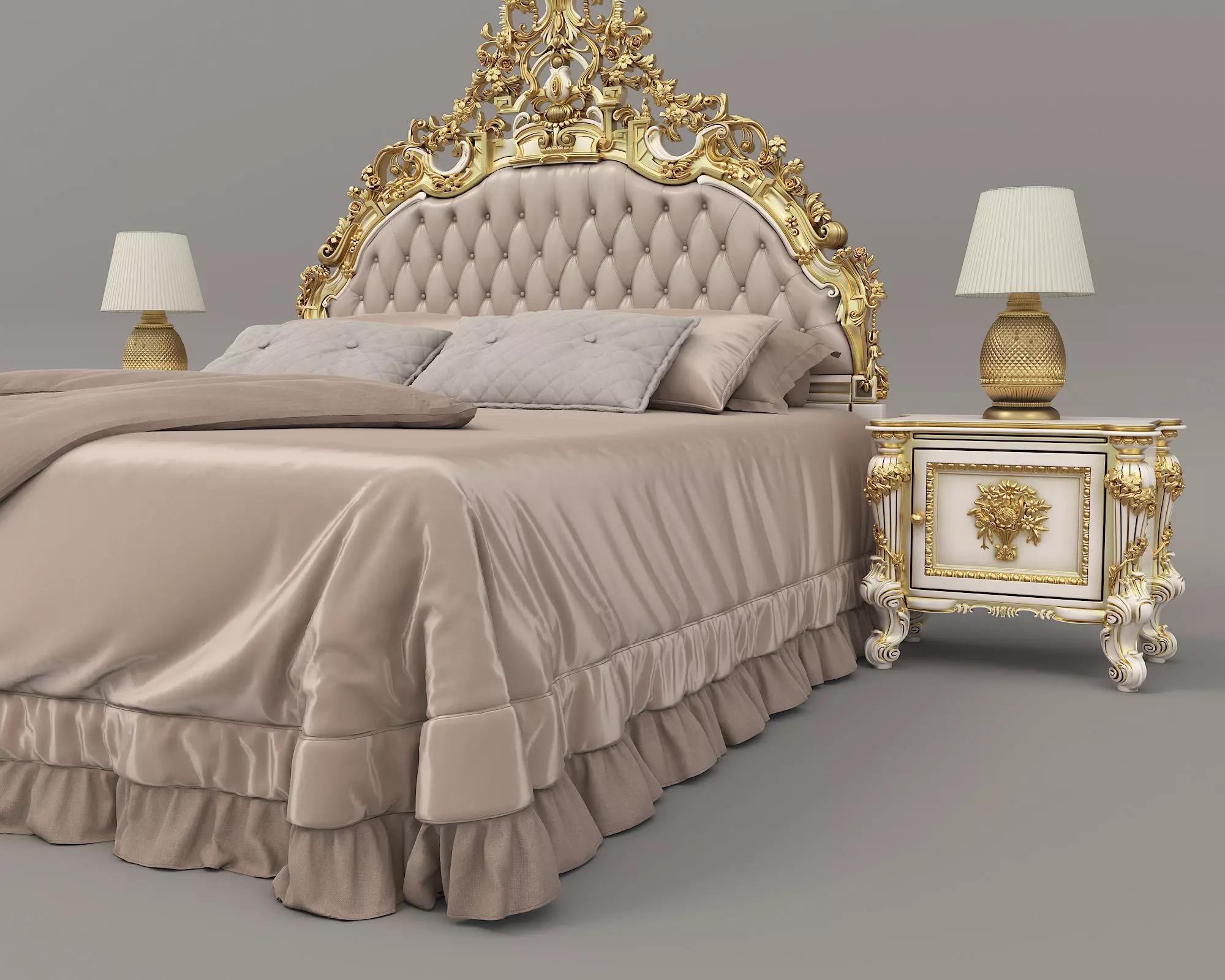 Classic European Style Bed Set 48 3D model_4