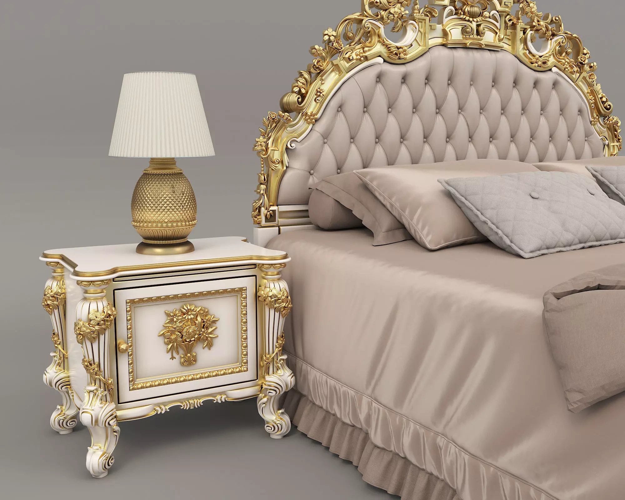 Classic European Style Bed Set 48 3D model_5