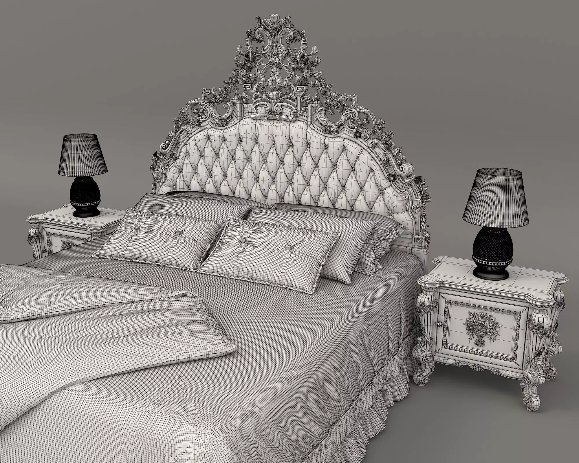 Classic European Style Bed Set 48 3D model_10