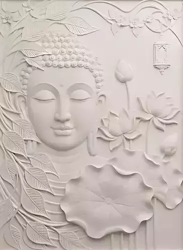 Buddha Face with Lotus Flowers 3D STL Relief for CNC Carving