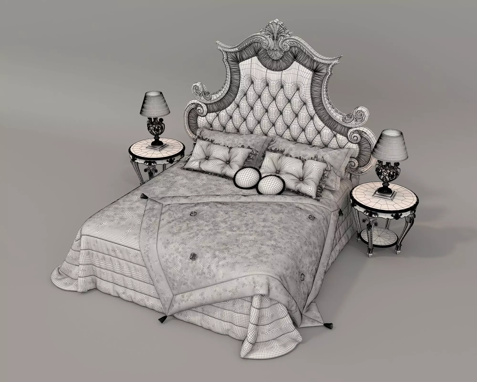 Classic European Style Bed Set 50 3D model_9